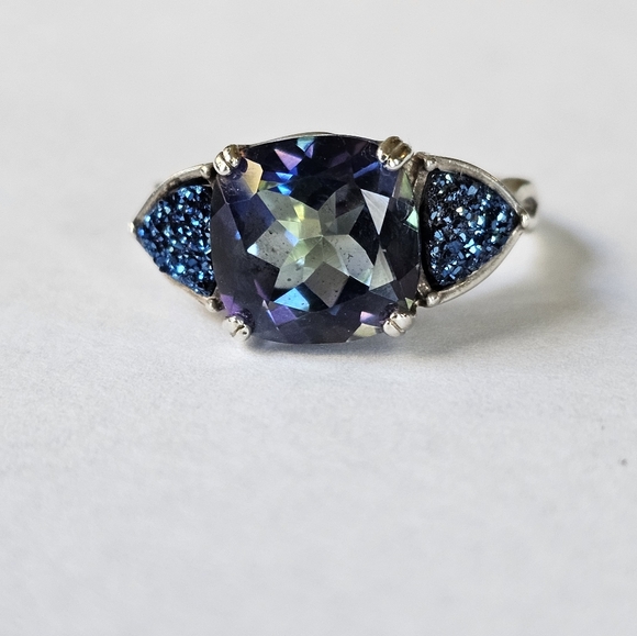 Genuine Mystic Topaz & Druzy Quartz Ring in Sterling Silver Size 10! - Picture 3 of 5